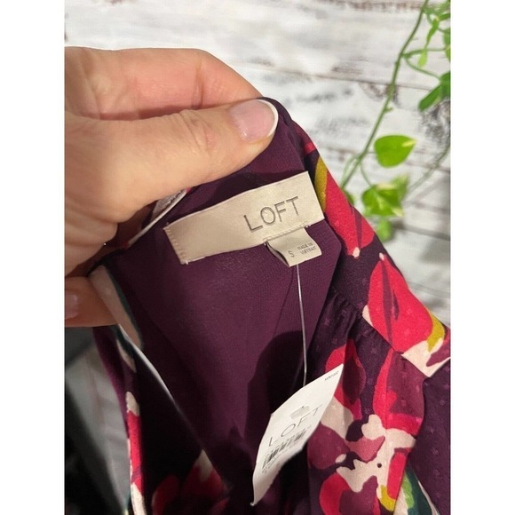 Ann Taylor Loft Tunic Dress Small Burgundy Green Floral Tropical Wedding Church - Picture 9 of 9